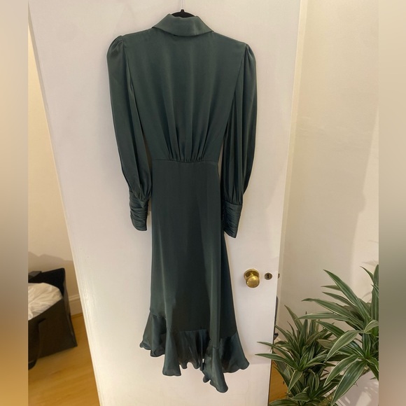 Zimmerman Asymmetric Ruffled Silk Wrap Dress in Green Size 00/0P - Picture 4 of 8